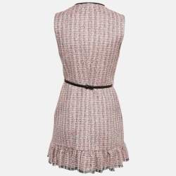 Pre Owned Maje Pink Lurex Tweed Ruffled 2-in-1 Mini Dress S