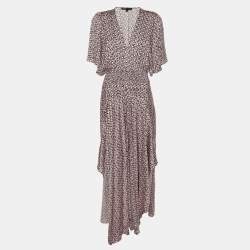 Pre Owned Maje Multi Pink/Black Printed Satin Midi Dress L