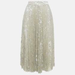 Pre Owned Blumarine Silver Lurex Knit Pleated Midi Skirt S