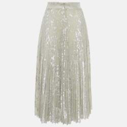 Pre Owned Blumarine Silver Lurex Knit Pleated Midi Skirt S