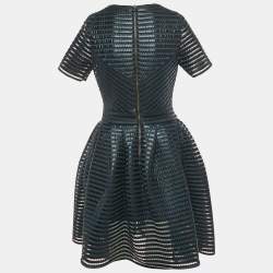 Pre Owned Maje Navy Blue /Black Striped Mesh Detail Short Dress M