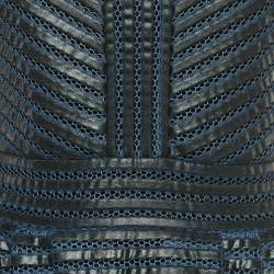 Pre Owned Maje Navy Blue /Black Striped Mesh Detail Short Dress M