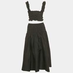 Pre Owned Maje Black Crepe Rushed Junnaly Crop Top & Skirt Set S/XS 
