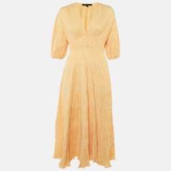 Pre Owned Maje Light Orange Plisse Robbylou Midi Dress S