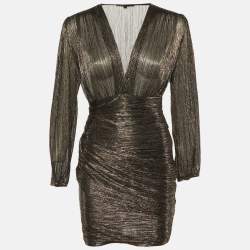 Pre Owned Maje Metallic Lurex Draped Detail Mini Dress S