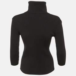 Pre Owned Maje Black Rib Knit Long Sleeve Half Zip Top L