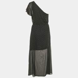 Pre Owned Maje Black Embellished One Shoulder Crepe Maxi Dress L