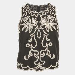 Pre Owned Maje Black Embroidered Cotton Top S