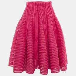 Pre Owned Maje Fushia Pink Neoprene Mesh Flared Skirt S