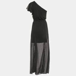 Pre Owned Maje Black Embellished Crepe One Shoulder Maxi Dress S 