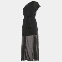 Pre Owned Maje Black Embellished Crepe One Shoulder Maxi Dress S 