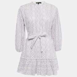Pre Owned Maje Purple Embroidered Cotton Belted Mini Dress S