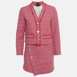 Pre Owned Maje Pink Tweed Blazer & Skirt Set XS/S