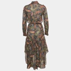 Pre Owned Maje Blue Paisley Print Citton Cut-Out Asymmetric Midi Dress S