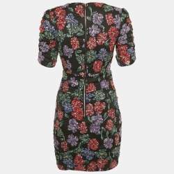 Pre Owned Maje Black Floral Razul Sequin Satin Bodycon Mini Dress S