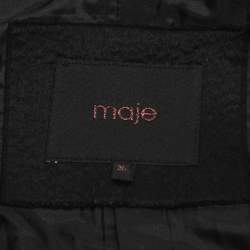 Pre Owned Maje Khaki/Black Wool Blend and Leather Zip Jacket S