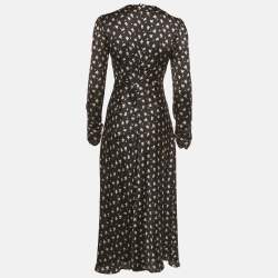 Pre Owned Maje Black Floral Print Satin Ruche Sleeve Midi Dress S
