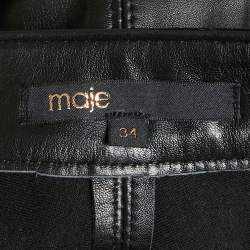 Pre Owned Maje Black Leather Embellished Waist Mini Skirt XS