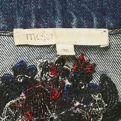 Pre Owned Maje Blue Floral Embroidered Cropped Vivo Denim Jacket S