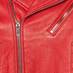 Pre Owned Maje Red Leather Bostep Biker Jacket S