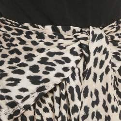 Pre Owned Maje Black Leopard Print Satin Asymmetric Midi Dress S
