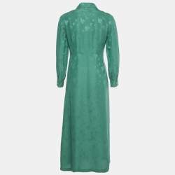 Pre Owned Maje Green Palm Tree Jacquard Sateen Midi Dress M