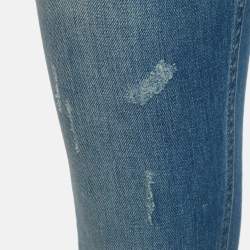 Pre Owned Maje Blue Distressed Demin Embellished Trim Low Waist Jeans XS Waist 28"