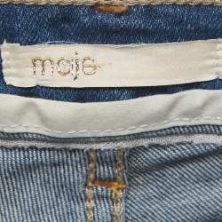 Pre Owned Maje Blue Distressed Demin Embellished Trim Low Waist Jeans XS Waist 28"