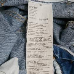 Pre Owned Maje Blue Distressed Demin Embellished Trim Low Waist Jeans XS Waist 28"