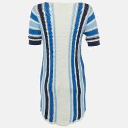 Pre Owned Maje Blue Striped Crochet Knit Reedlay Mini Dress L