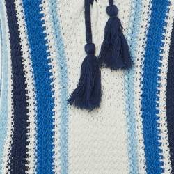 Pre Owned Maje Blue Striped Crochet Knit Reedlay Mini Dress L