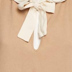 Pre Owned Maje Beige/Navy Blue Crepe Neck-Tie Mini Dress M