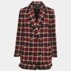 Pre Owned Maje Red Checks Tweed Blazer and Shorts Set M/L