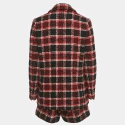 Pre Owned Maje Red Checks Tweed Blazer and Shorts Set M/L