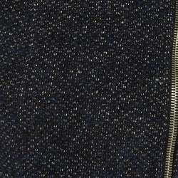 Pre Owned Maje Navy Blue /Black Tweed & Leather Zip Up Jacket S