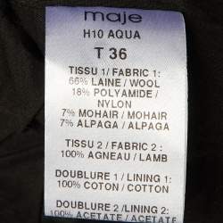 Pre Owned Maje Navy Blue /Black Tweed & Leather Zip Up Jacket S