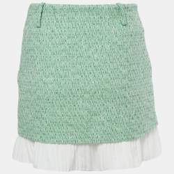 Pre Owned Maje Green Tweed and Plisse 2 in 1 Effect Mini Skirt S