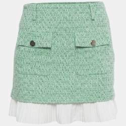 Pre Owned Maje Green Tweed and Plisse 2 in 1 Effect Mini Skirt S