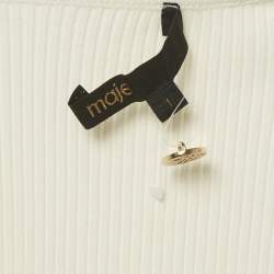 Pre Owned Maje White Rib Knit Logo Button Detail Top S