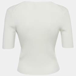 Pre Owned Maje White Rib Knit Logo Button Detail Top S