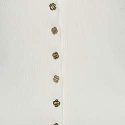 Pre Owned Maje White Rib Knit Logo Button Detail Top S