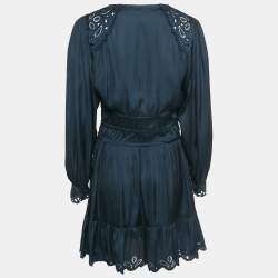 Pre Owned Maje Navy Blue Satin Cut Work Detail Ribroda Mini Dress S