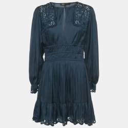Pre Owned Maje Navy Blue Satin Cut Work Detail Ribroda Mini Dress S