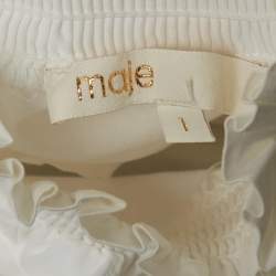 مملوكة مسبقًا Maje White Cotton Ruffled Shirring Blouse S