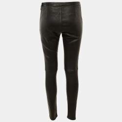 Pre Owned بنطلون ماجي جلد أسود نحيف ذكي مقاس متوسط