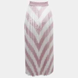 مملوكة مسبقًا Maje White/Pink Striped Plisse Midi Skirt S