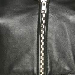 Pre Owned جاكيت قصير بجلد أسود بسحاب ماغ مقاس صغير - سمول