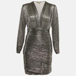 Pre Owned Maje Black Metallic Plunge Neck Mini Dress L