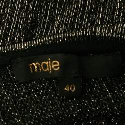 Pre Owned Maje Black Metallic Plunge Neck Mini Dress L
