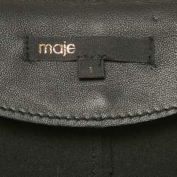 Pre Owned Maje Black Leather Buttoned Mini Dress S